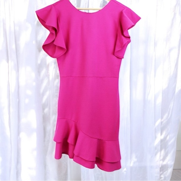 Amanda Uprichard Revolve Eclipse Ruffled Pink Mini Dress Size Small - Picture 3 of 4